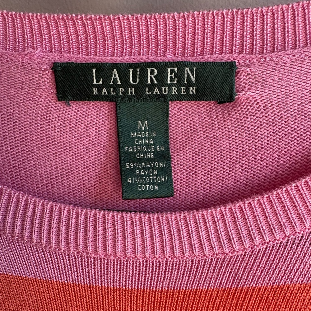 Lauren Ralph Lauren Pink and Orange Striped Sweater - Picture 2 of 7